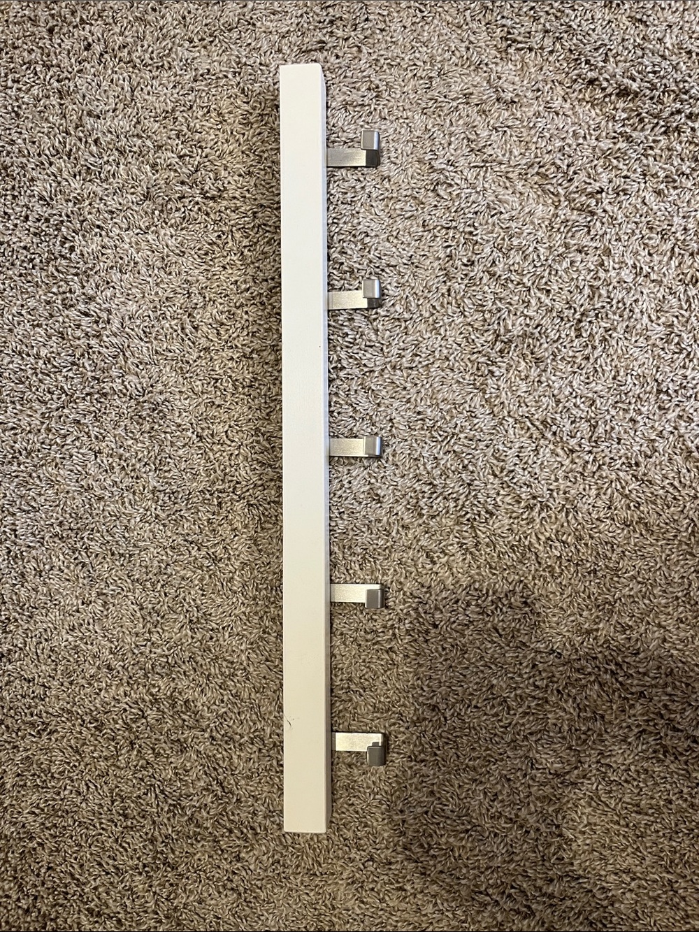 IKEA TJUSIG White Wall-Mount Hook Rack with Brushed Silver Hooks
